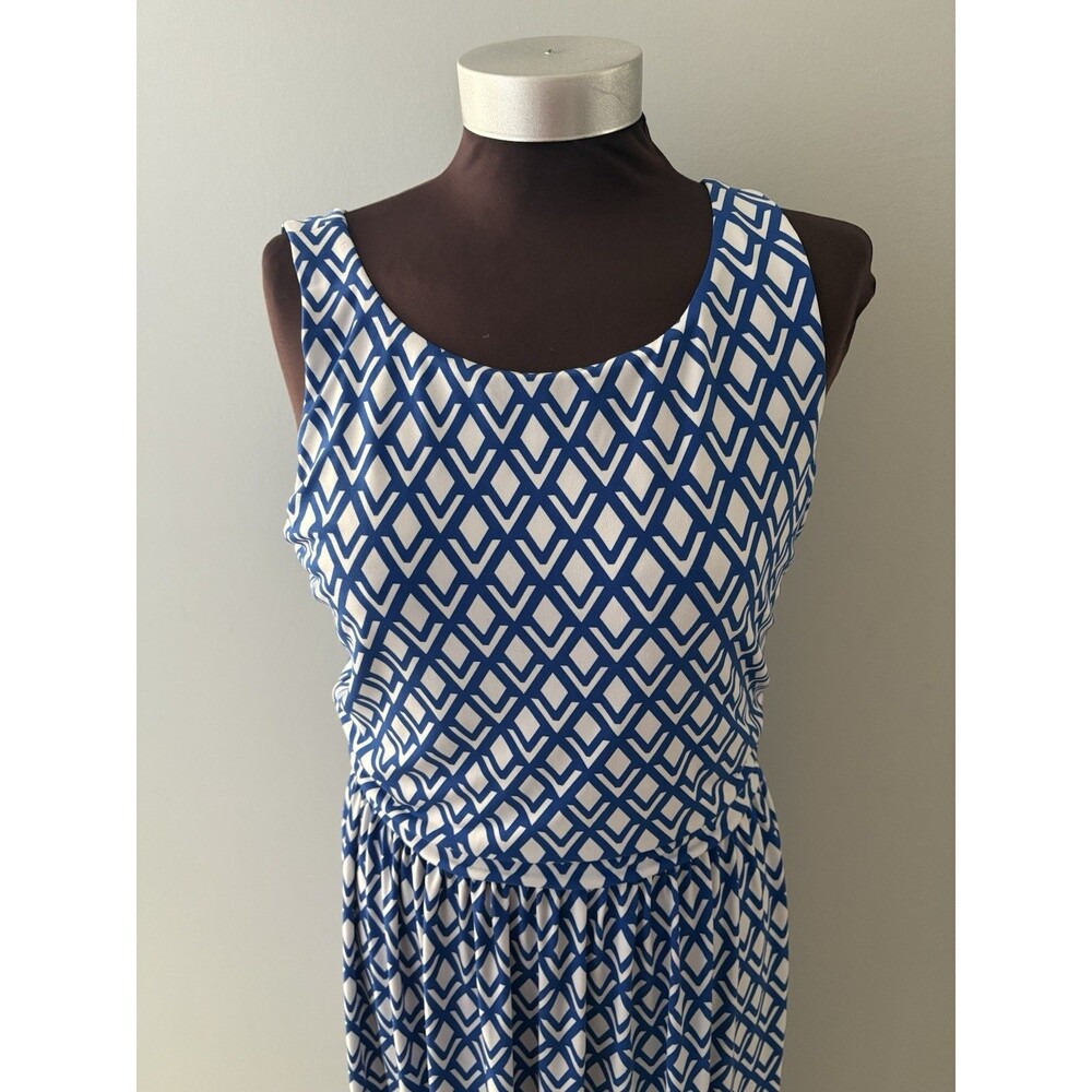 Brooks Brothers Dress Size M Blue & White Geometric Maxi Nautical Stretchy
